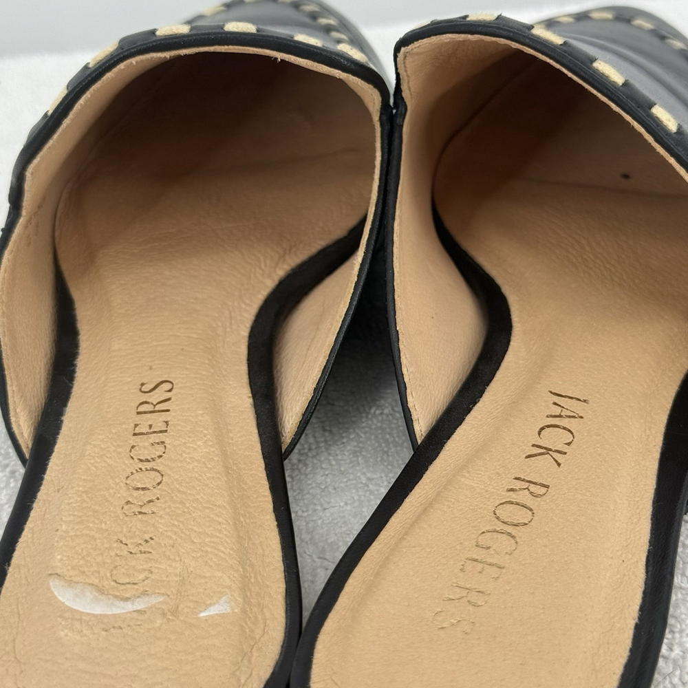 Jack Rogers Black Leather Slip-On Mules with Cream Stitching - Picture 7 of 7